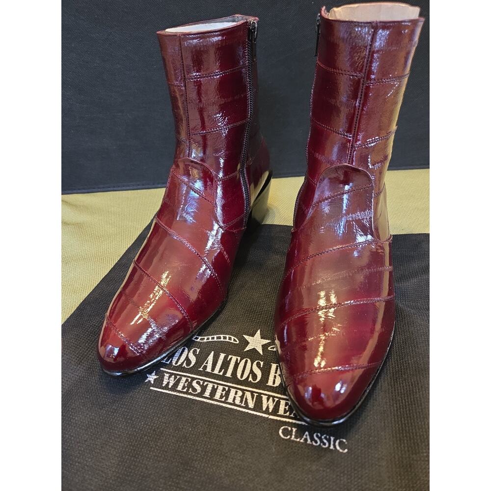 Los Altos BURGUNDY Genuine Eel Ankle Boot Round Toe Side Zipper US 9D 630806